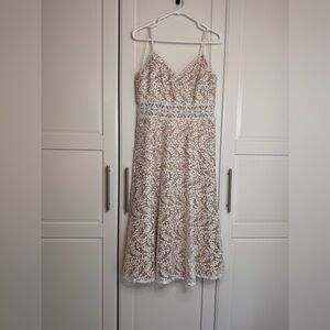 Aidan Mattox White Floral Lace Midi Dress
